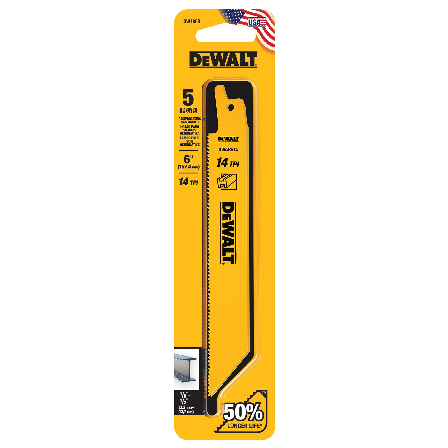 DeWalt 6 in. Bi-Metal Reciprocating Saw Blade 14 TPI 5 pk - Intensery