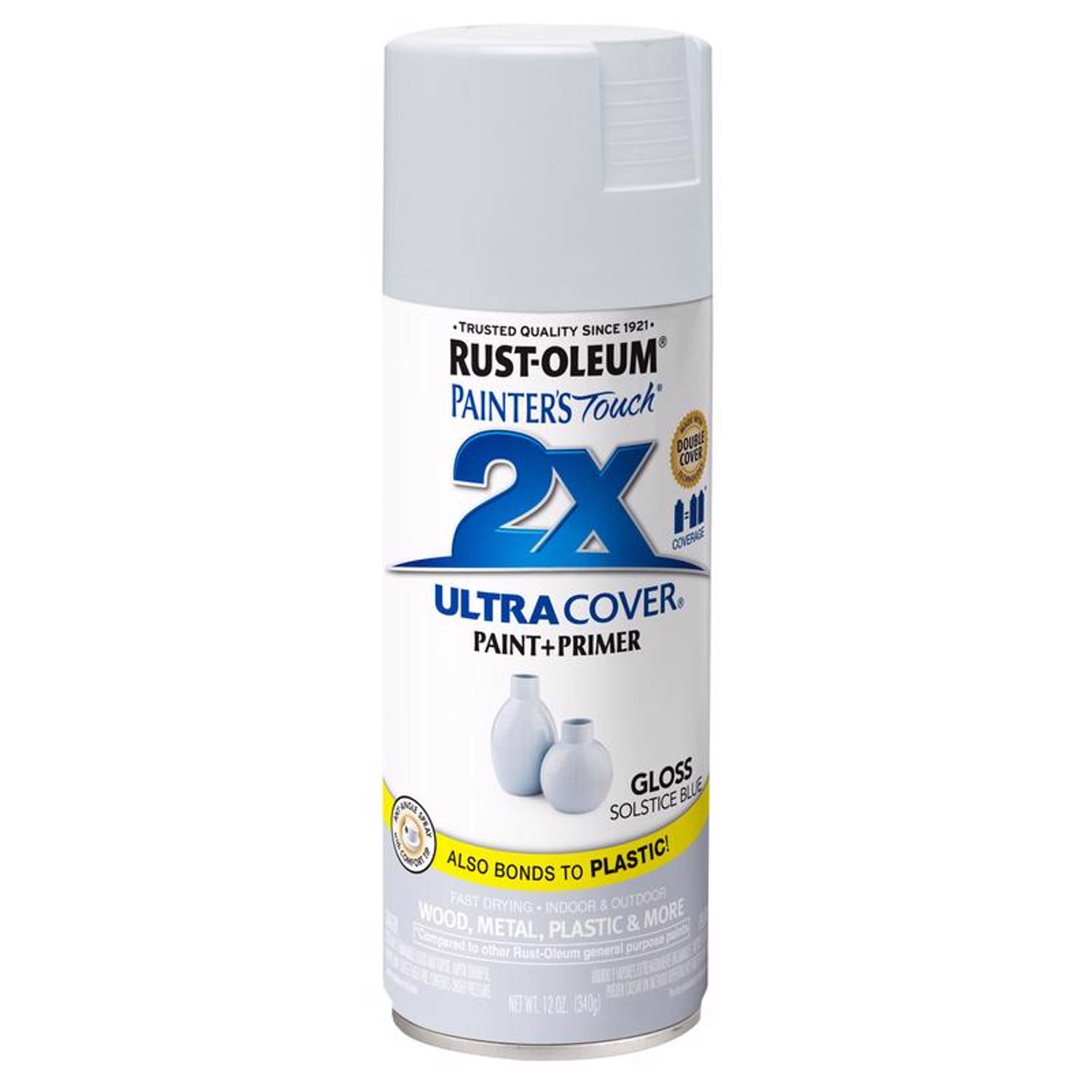 Rust-Oleum Painter\u0027s Touch 2X Ultra Cover Gloss Solstice Blue Paint+Primer Spray Paint 12 oz - Intensery