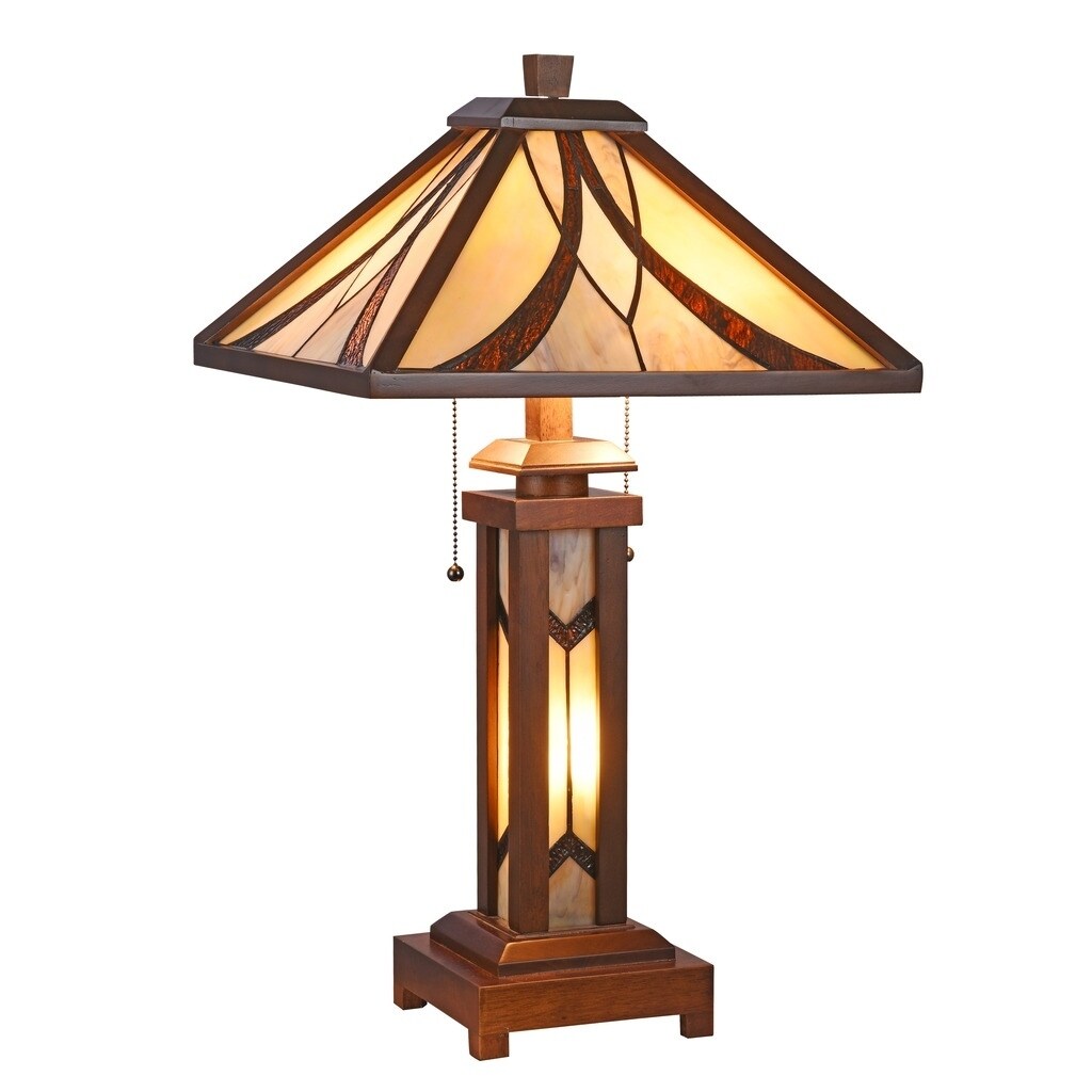 Tiffany Style 2+1-light Double Lit Dark Walnut Table Lamp - Intensery