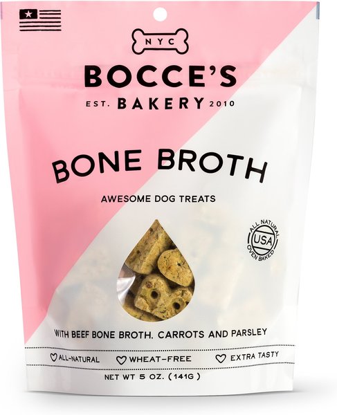 Bocce's Bakery Bone Broth， Carrots and Parsley Dog Treats， 5-oz bag - Intensery