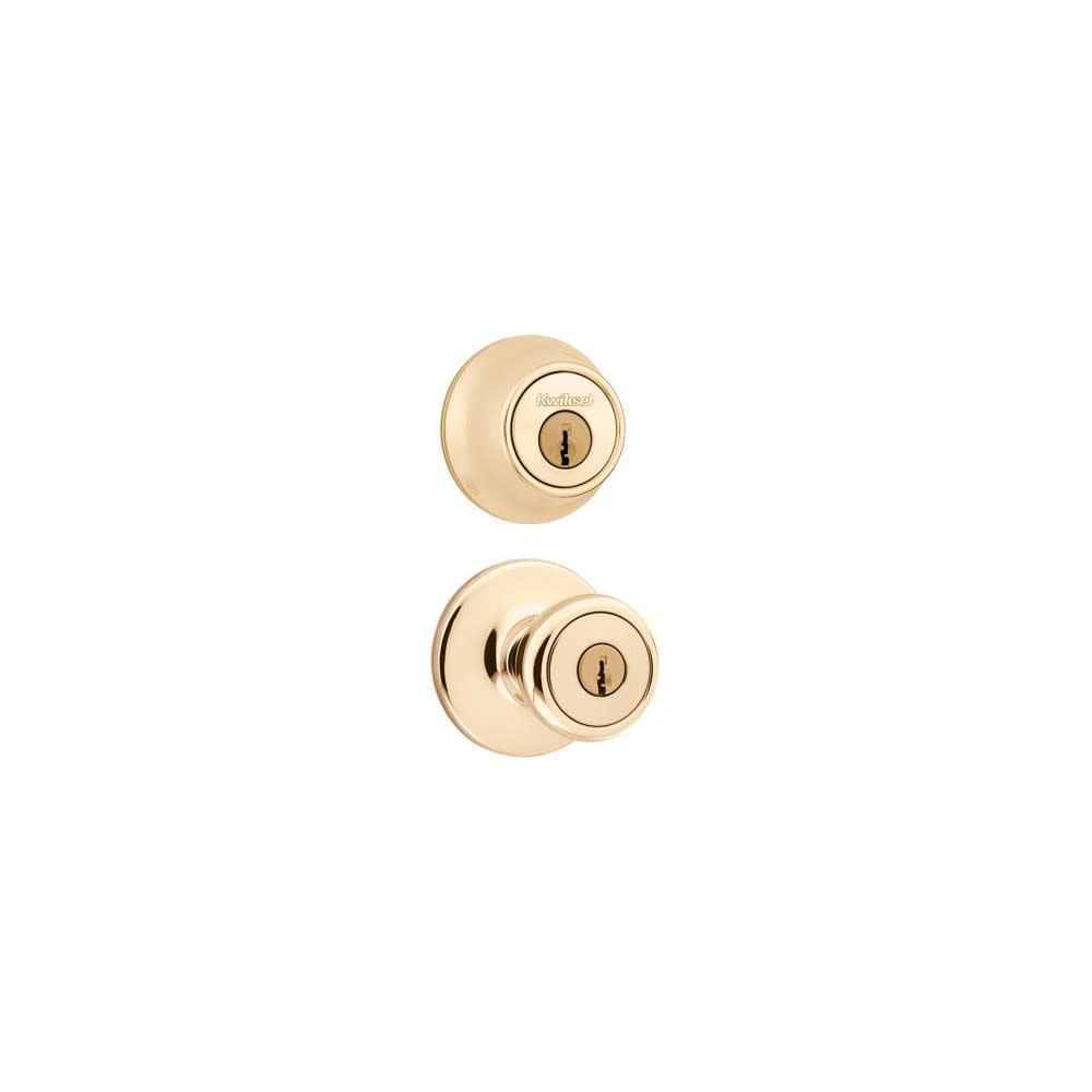 Polished Brass Tylo Door Knob and Single Cylinder Deadbolt Set - Intensery
