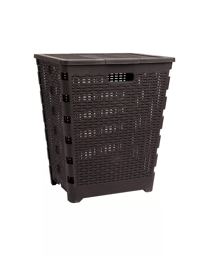 Mind Reader Basket Collection， Foldable Laundry Hamper， 61 Liter 15Kg 33Lbs Capacity， Attached Hinged Lid - Intensery