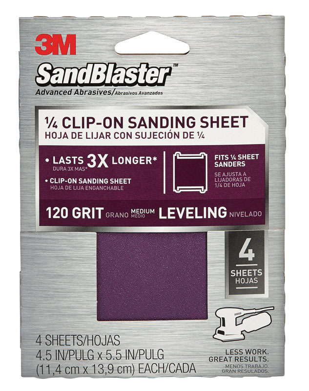 3M Sandblaster 5-1/2 in. L X 4-1/2 in. W 120 Grit Aluminum Oxide Sandpaper 4 pk - Intensery