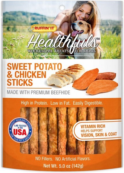 RUFFIN' IT Healthfuls Sweet Potato and Chicken Sticks Dog Treats， 0.5-oz bag - Intensery