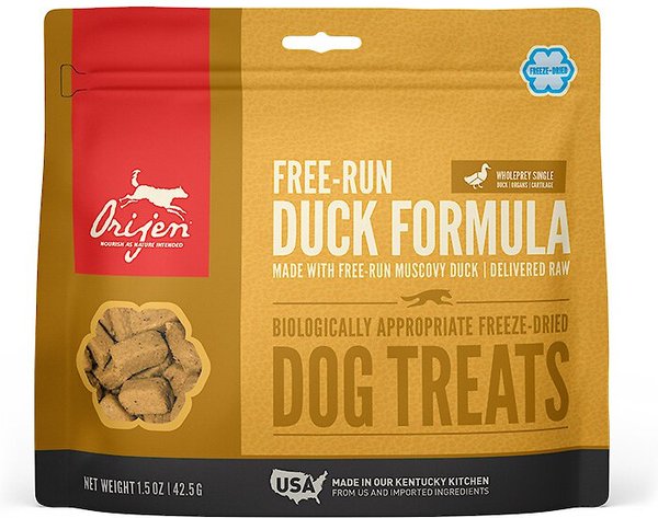 ORIJEN Free-Run Duck Formula Grain-Free Freeze-Dried Dog Treats - Intensery