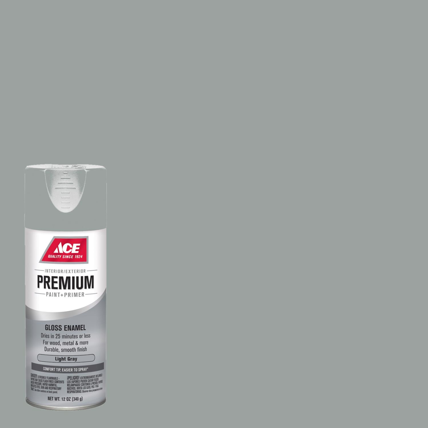 Ace Premium Gloss Light Gray Paint + Primer Enamel Spray 12 oz - Intensery