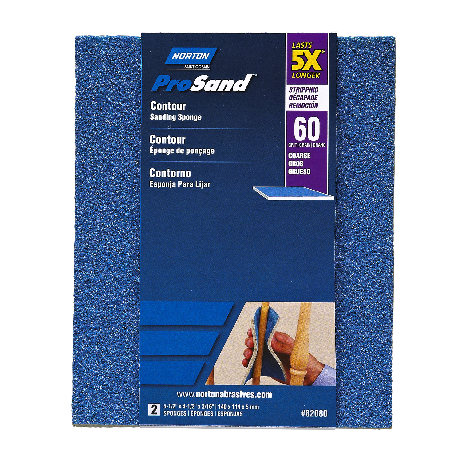 Norton ProSand 5.5 in. L X 4.2 in. W X 0.875 in. 60 Grit Coarse Contour Sanding Sponge - Intensery