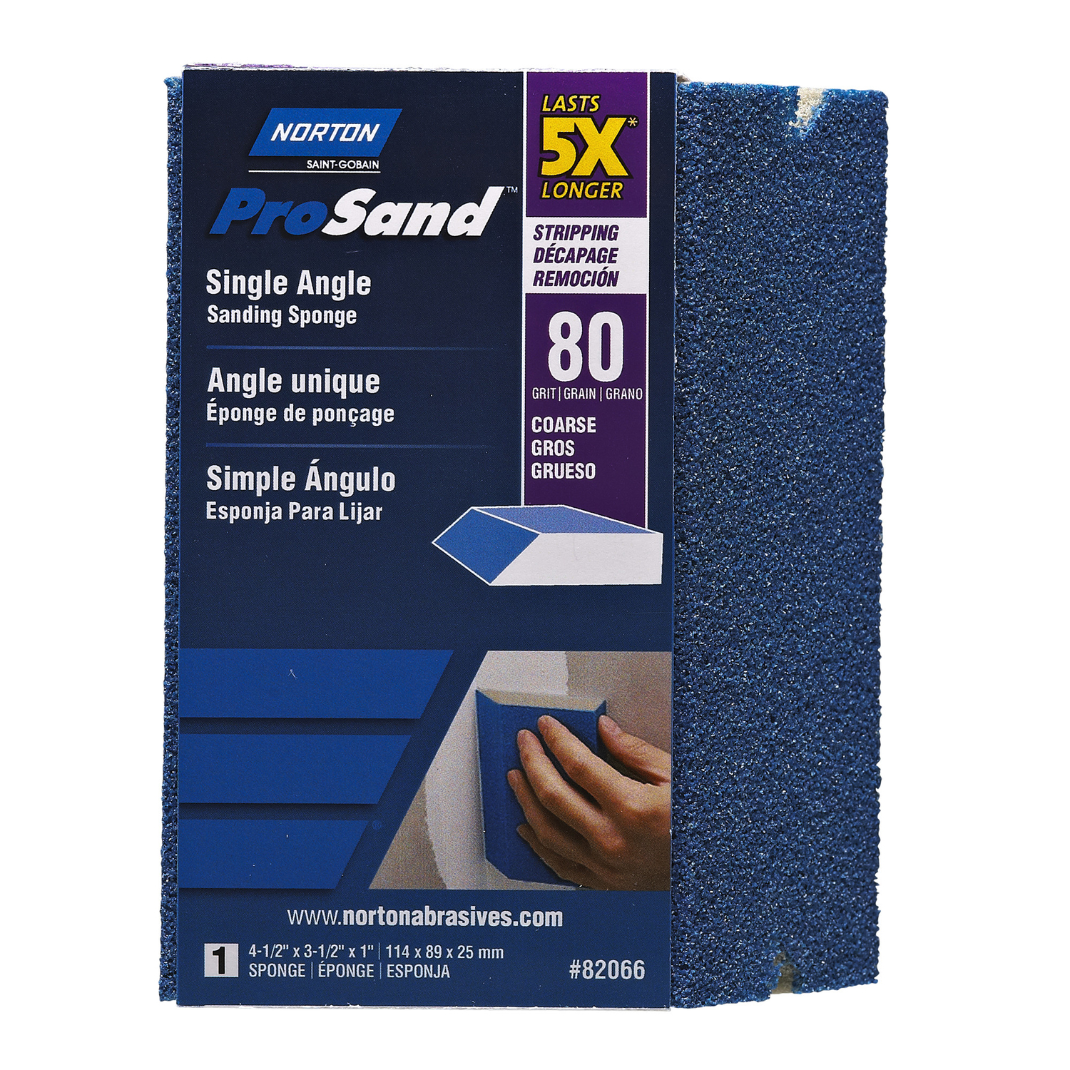 Norton ProSand 4.5 in. L X 3.5 in. W X 1 in. 80 Grit Coarse Single Angle Sanding Sponge - Intensery