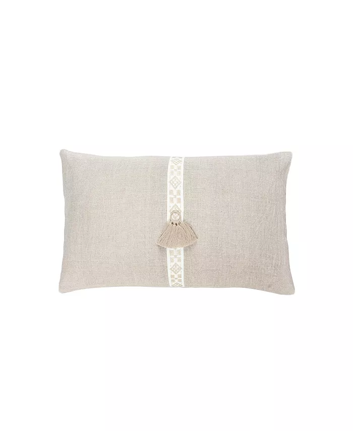 Anaya Home Natural Beige Geo Trim Linen Down Alternative Lumbar Pillow - Intensery
