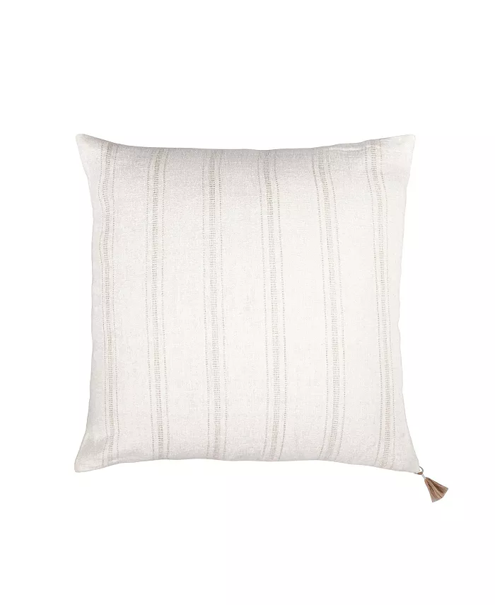 Anaya Home White With Beige Stripes Linen Down Throw Pillow - Intensery