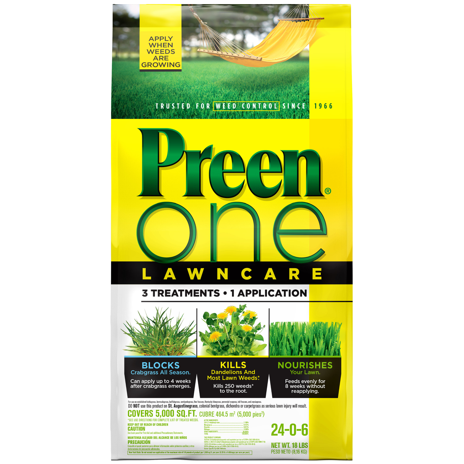 Preen One Lawncare Weed \u0026 Feed Lawn Fertilizer For All Grasses 5000 sq ft - Intensery