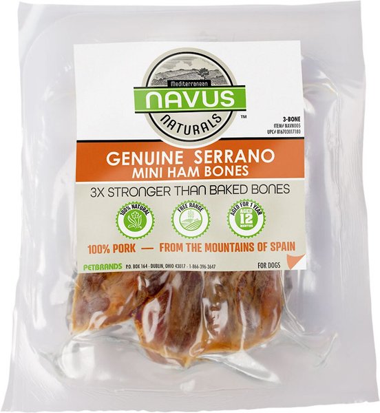 Navus Naturals Genuine Serrano Mini Ham Bone Dog Treats， 3 count - Intensery