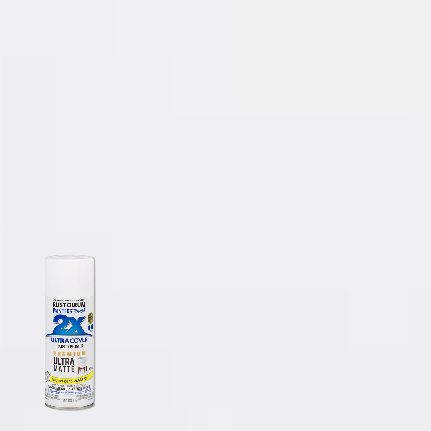 Rust-Oleum Painter\u0027s Touch 2X Ultra Cover Ultra Matte White Paint+Primer Spray Paint 12 oz - Intensery