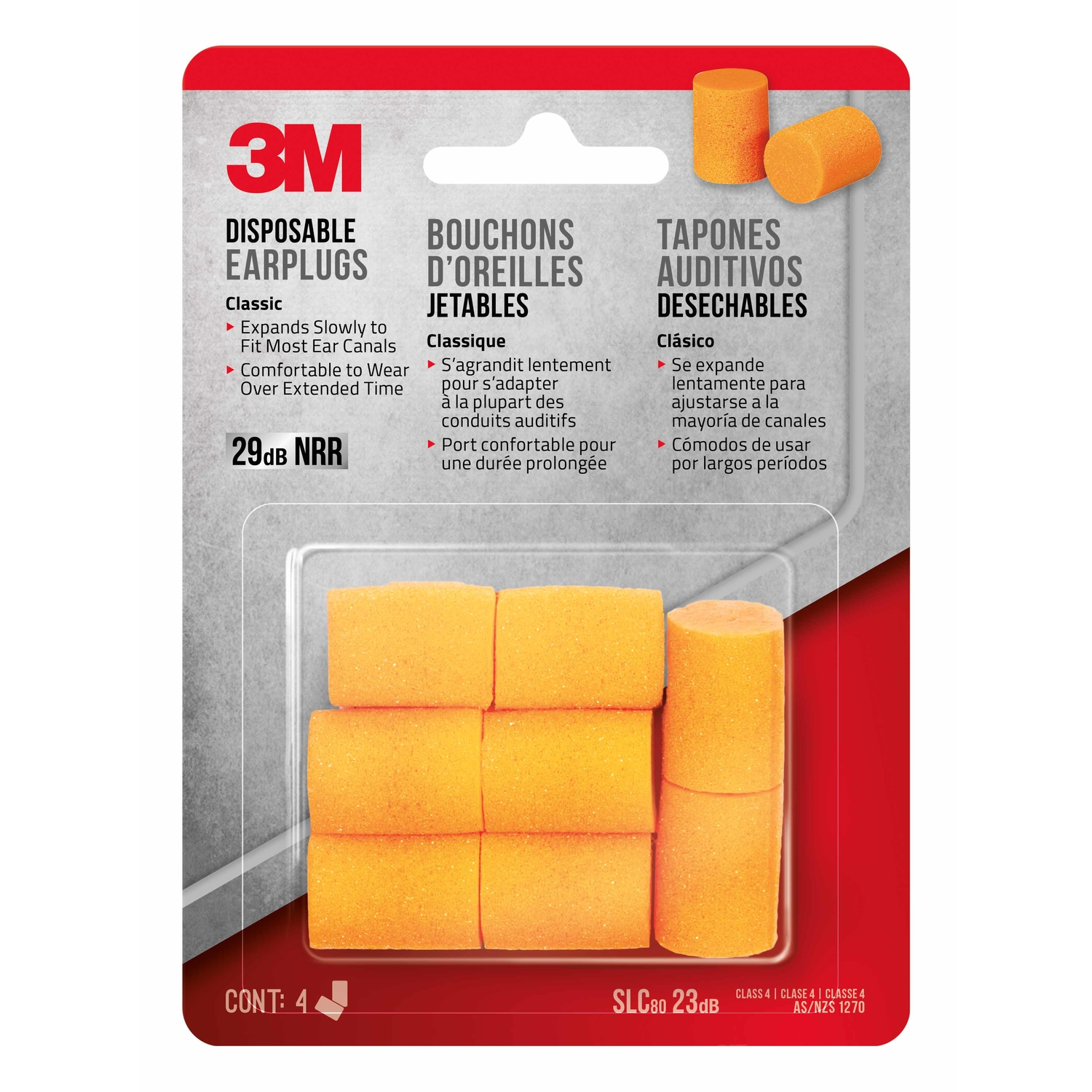 3M 23 dB Foam Earplugs Orange 4 pair - Intensery