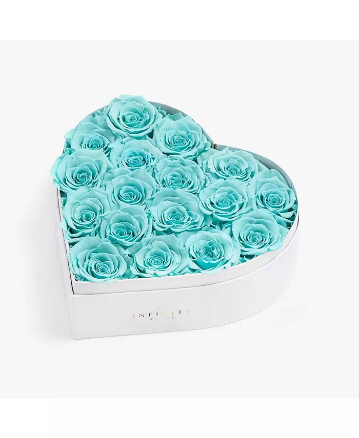 Infinity Roses Heart Box of 17 Tiffany Blue Real Roses Preserved to Last Over a Year - Intensery