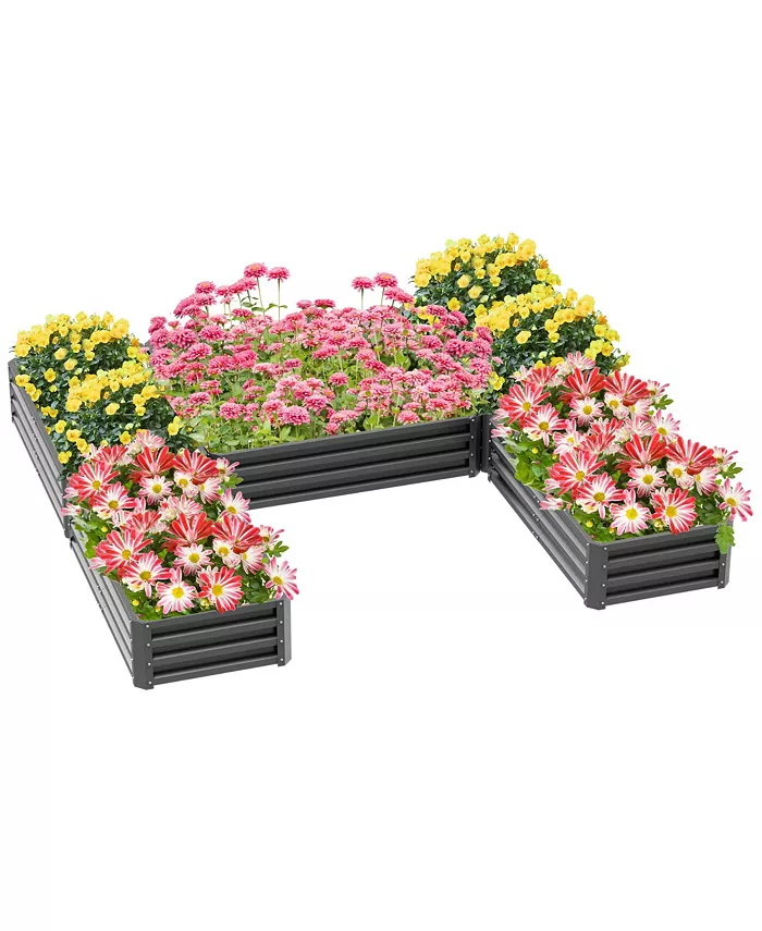 Outsunny 8 x 8' Raised Garden Bed Set， 5 Large Steel Flower Planters for Outdoor Plants， Easy Assembly for Vegetables， Herbs， Gray - Intensery