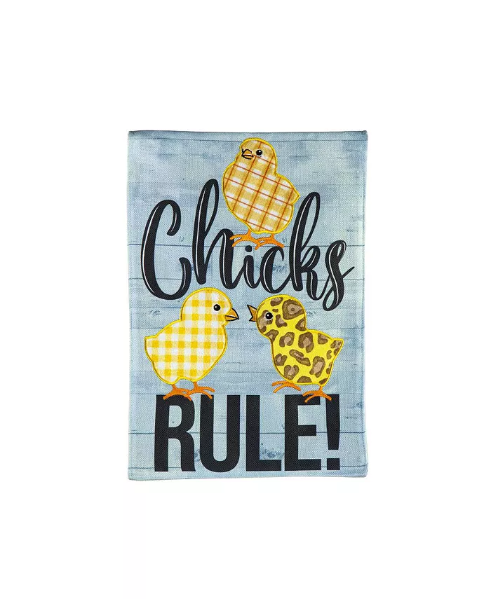 Evergreen Patterned Chicks Rule Garden Burlap Flag 12.5 x 18 Inches Indoor Outdoor Decor - Intensery