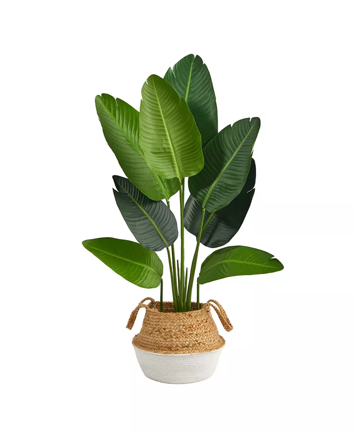 Nearly Natural 4' Travelers Palm Artificial Tree in Boho Chic Planter - Intensery