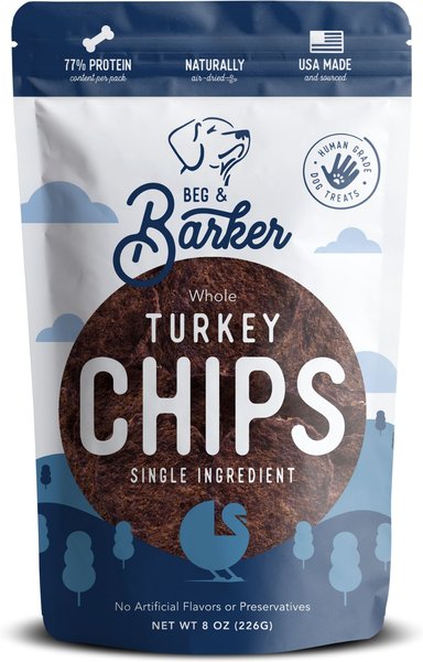 Beg and Barker Whole Turkey Chips All Natural Single Ingredient Dog Treats， 8-oz bag - Intensery