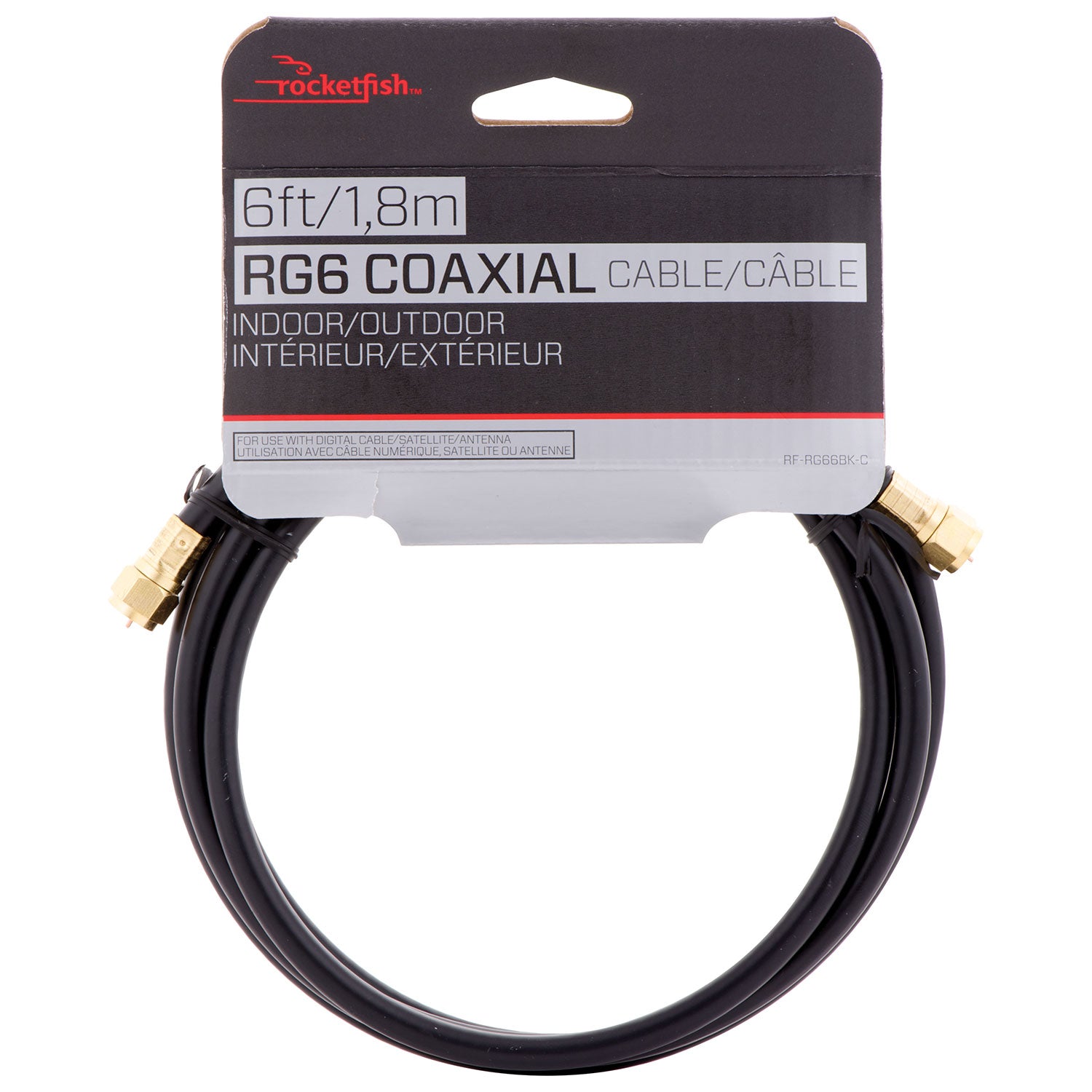 Rocketfish RF-RG66BK 6ft/1.8m RG6 Coaxial Cable Indoor/Outdoor - Intensery