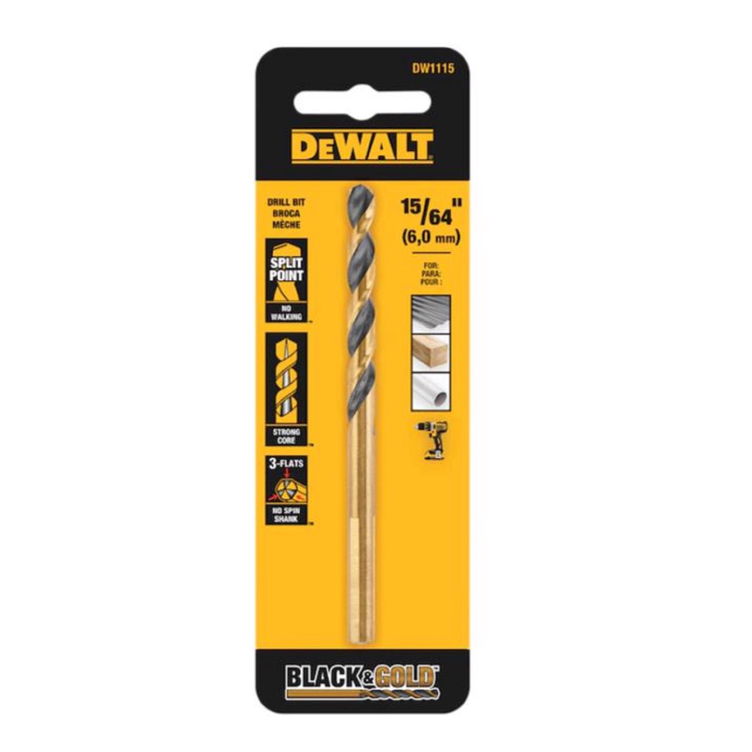 DeWalt Black \u0026 Gold 15/64 in. X 3.88 in. L High Speed Steel Drill Bit 1 pk - Intensery
