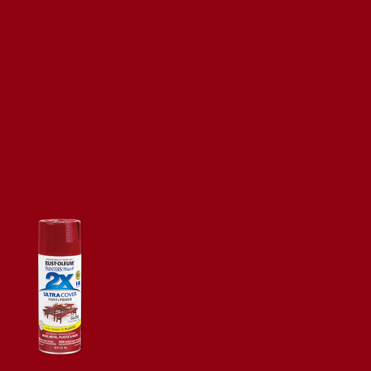 Rust-Oleum Painter\u0027s Touch 2X Ultra Cover Gloss Colonial Red Paint+Primer Spray Paint 12 oz - Intensery