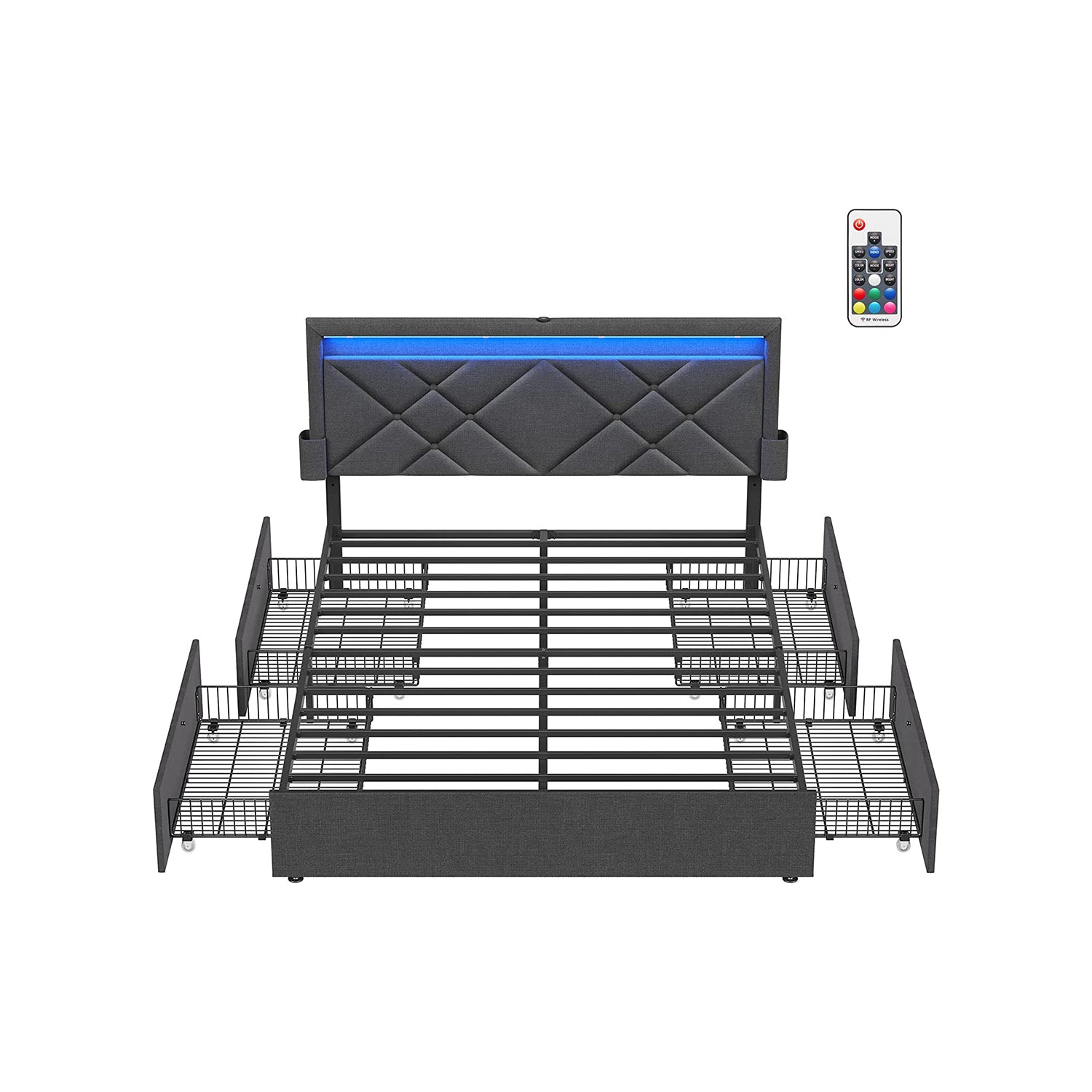 VASAGLE LED Bed Frame Queen Size with Headboard and 4 DrawersQueen - Intensery