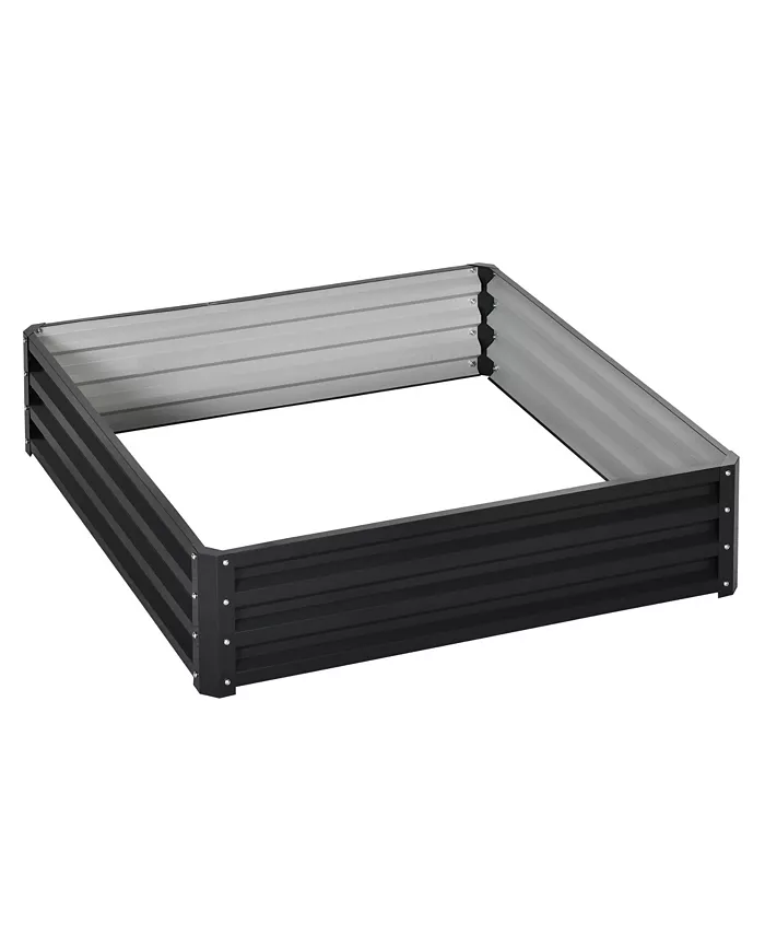 Outsunny 4' x 4' Raised Steel Garden Planter Bed for Vegetables， Herbs， Grey - Intensery