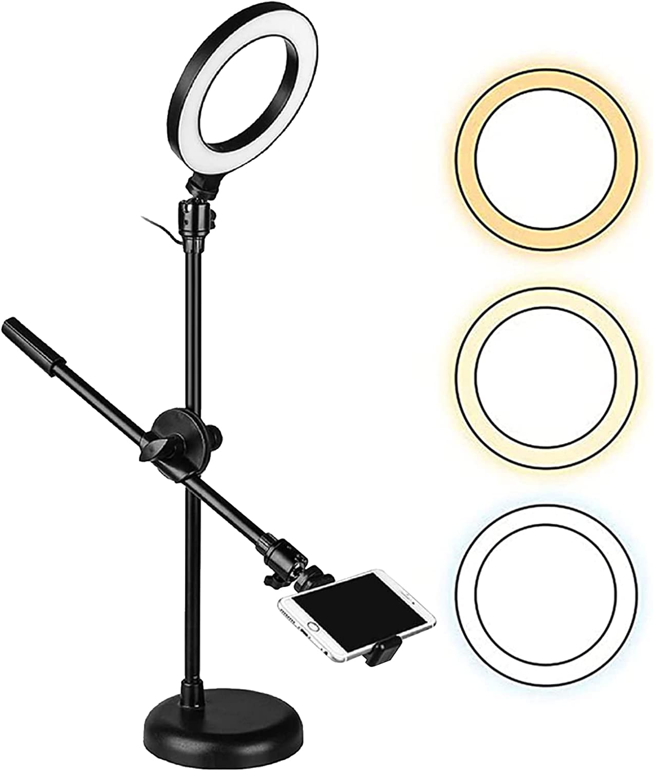 5Core 6'' Ring Light Overhead Phone Mount LED Circle Lights 360?? Adjustable Shooting Arm Dimmable for Video Recording, Live Streaming, YouTube, Makeu - Intensery