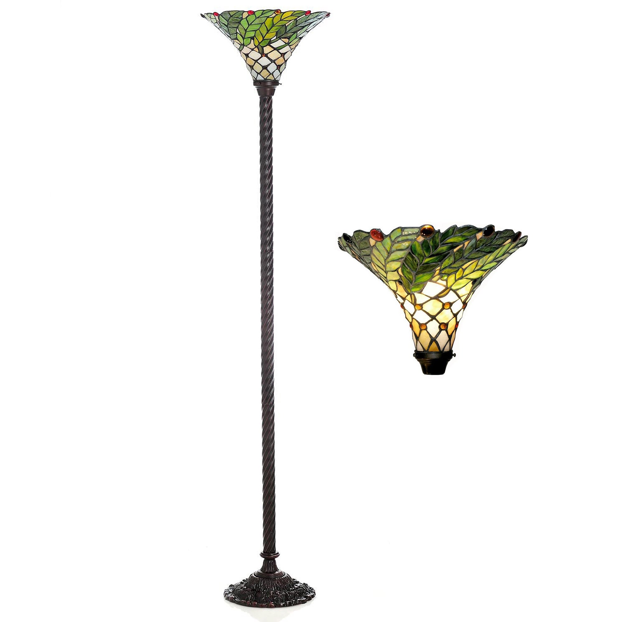 Tiffany-style Green Leaf Torchiere Lamp - Intensery