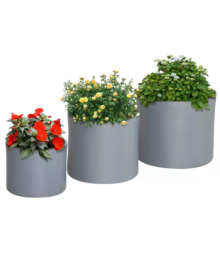 Outsunny 3-Pack Outdoor Planter Set， MgO Flower Pots with Drainage Holes， Outdoor Ready Stackable for Indoor， Entryway， Patio， Yard， Garden - Intensery