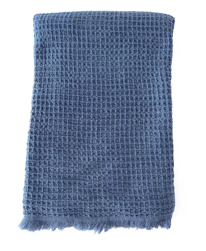 Anaya Home Stonewashed Deep Blue Turkish Cotton Waffle Throw Blanket 50x70 - Intensery