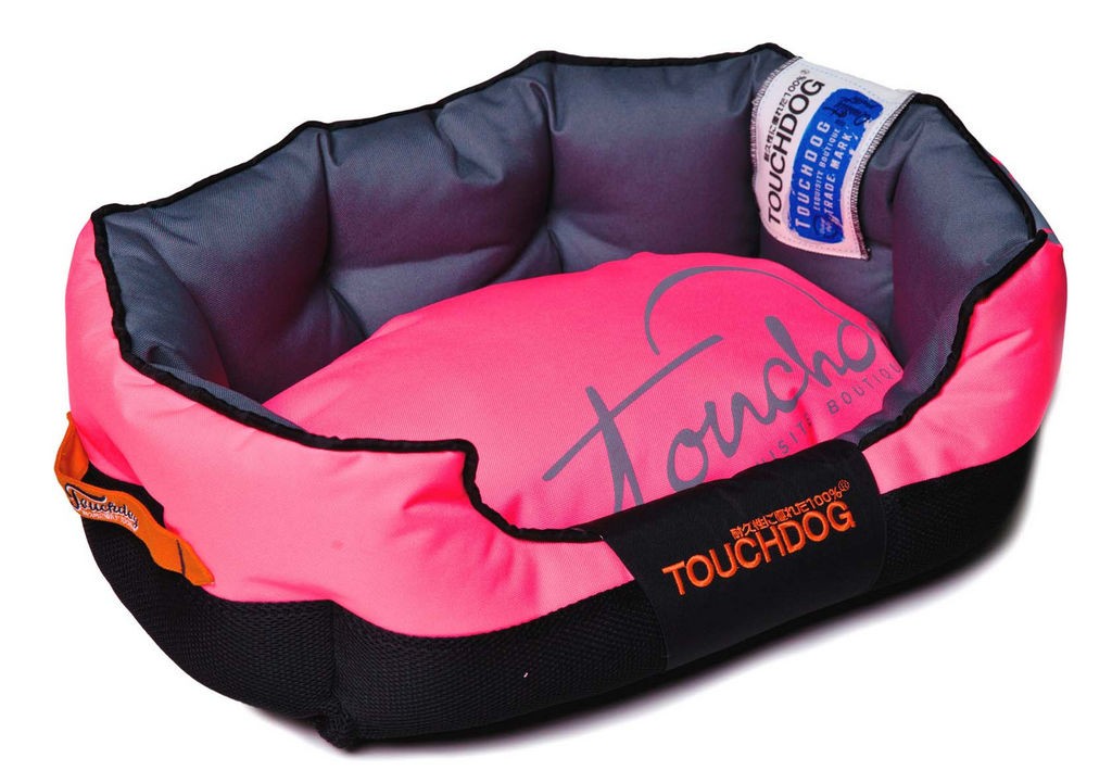 Touchdog Performance-Max Sporty Comfort Cushioned Dog Bed in Pink， Black (Medium) - Pet Life PB38PKMD - Intensery