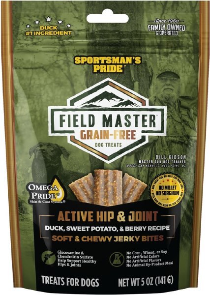 Sportsman's Pride Field Master Active Hip and Joint Duck， Sweet Potato and Berry Recipe Grain-Free Jerky Bites Dog Treats - Intensery