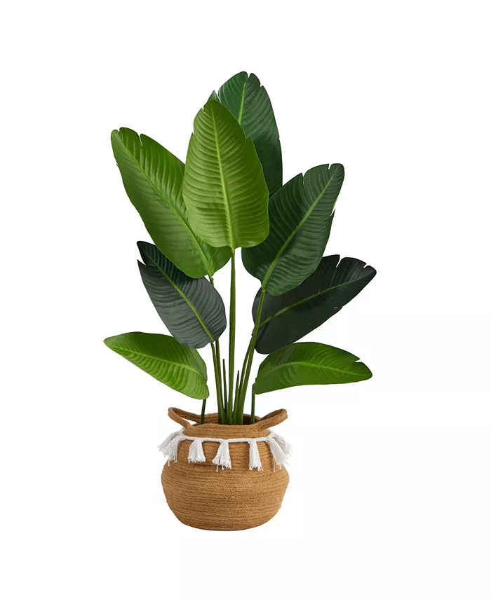 Nearly Natural 4' Travelers Palm Artificial Tree in Boho Chic Planter with Tassels - Intensery