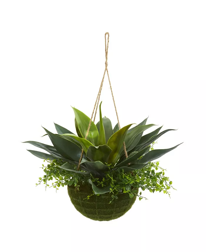 Nearly Natural Agave and Maiden Hair Artificial Plant in Hanging Basket (Indoor Outdoor) - Intensery