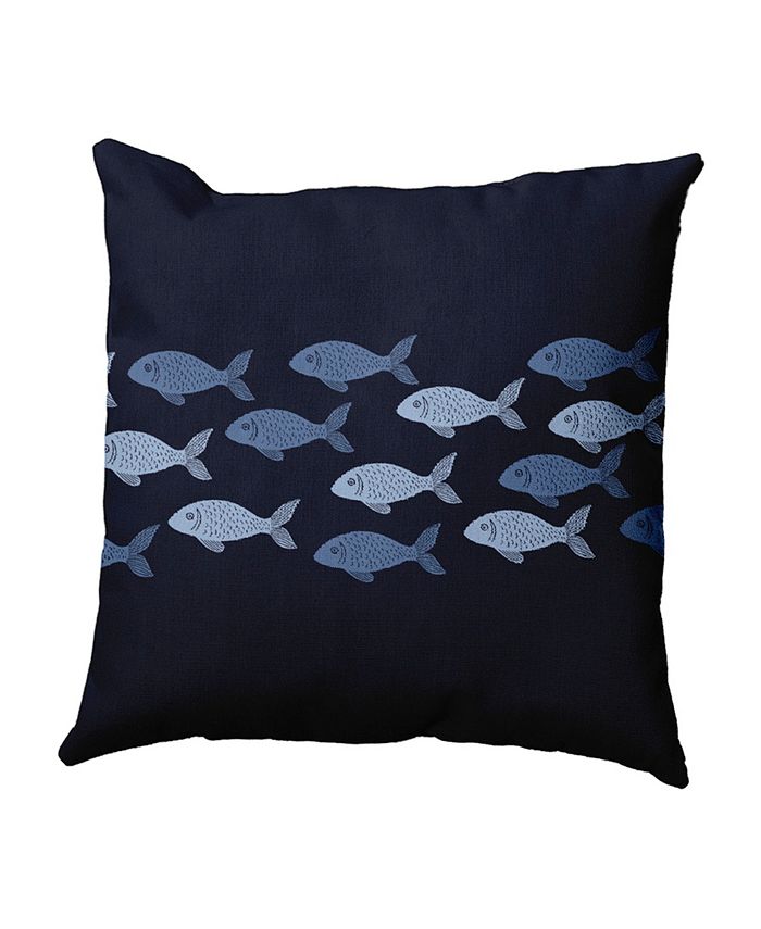 E by Design Fish Line 16 Inch Blue and Navy Blue Decorative Coastal Throw Pillow - Intensery