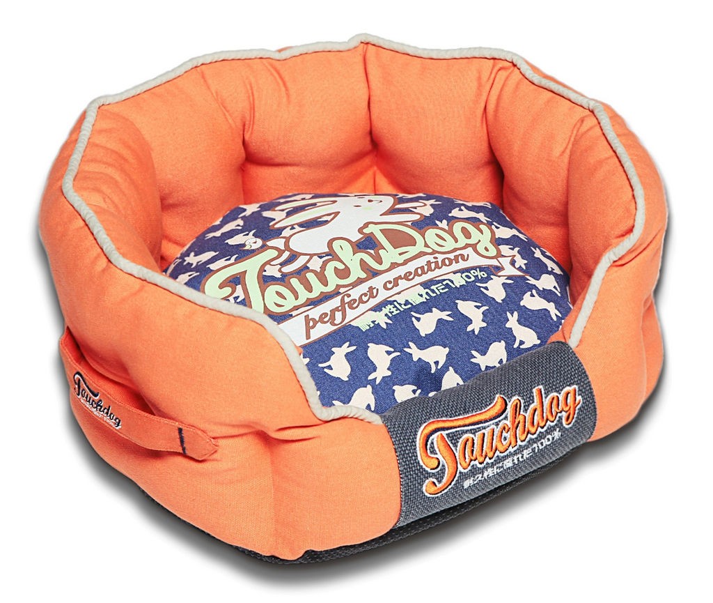 Touchdog Rabbit-Spotted Premium Rounded Dog Bed in Orange， Ocean Blue (Large) - Pet Life PB62OGBLLG - Intensery