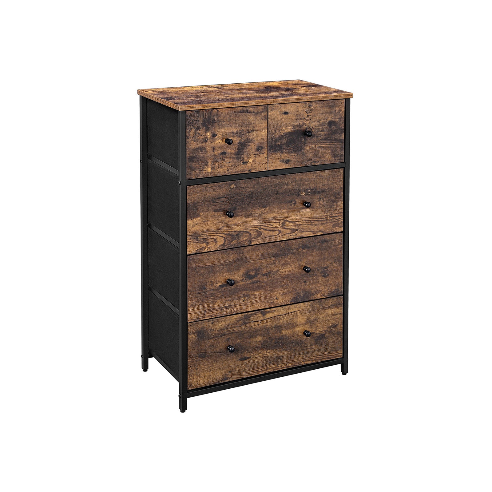 SONGMICS Rustic Brown 5 Fabric Drawers Dresser - Intensery