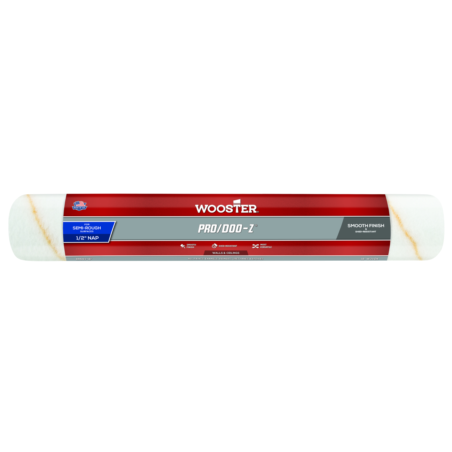 Wooster Pro/Doo-Z Woven Fabric 18 in. W X 1/2 in. Regular Paint Roller Cover 1 pk - Intensery