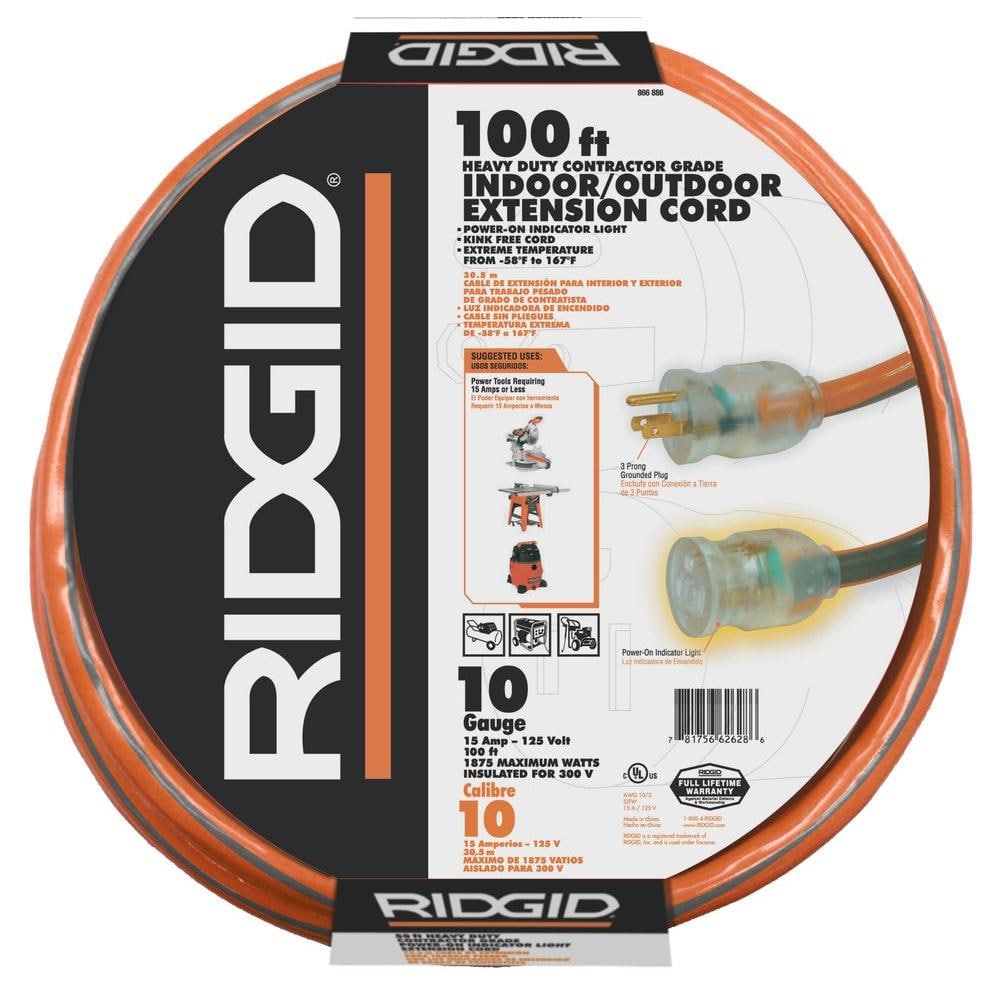 RIDGID 100 ft. 10/3 SJTW Extension Cord 68100RGD - Intensery