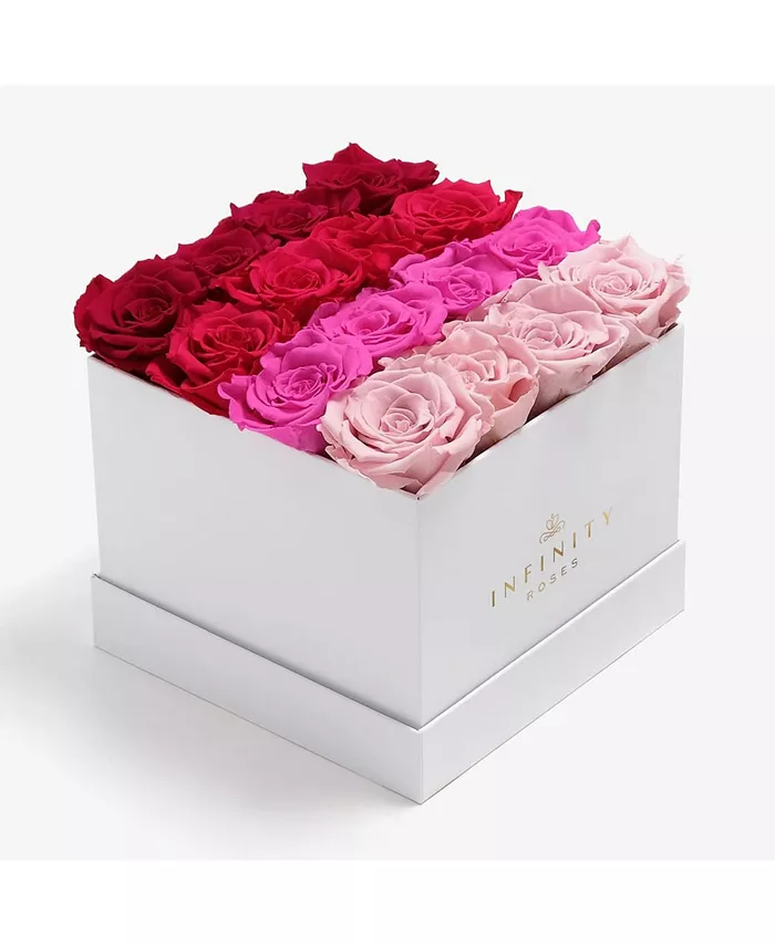 Infinity Roses Square Box of 16 Pink Ombre Real Roses Preserved To Last Over A Year - Intensery