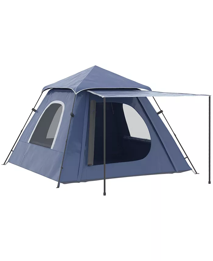 Outsunny 3-4 Person Automatic Camping Tent w  Porch， Pop Up Tent， Portable Backpacking Shelter with Mesh Windows， Zipped Door， Floor， Hang Hook Portab - Intensery
