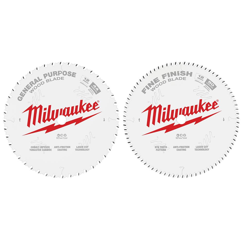 Milwaukee 12 in. 44T + 80T Two Pack Circular Saw Blade 48-40-1232 from Milwaukee - Intensery