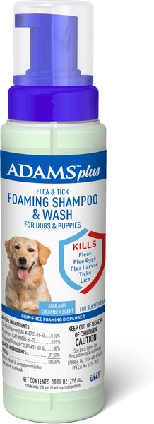 Adams Plus Flea and Tick Aloe and Cucumber Scent Sensitive Skin Foaming Dog Shampoo， 10-oz bottle - Intensery