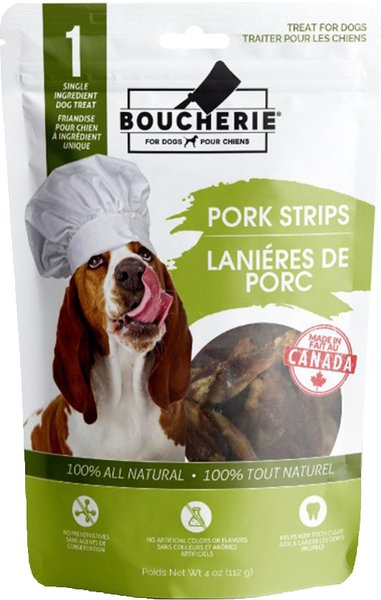 Boucherie Pork Strips Dog Treats， 4-oz bag - Intensery