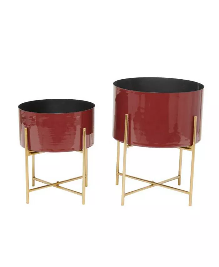 CosmoLiving Metal Modern Planters with Stand， Set of 2 - Intensery