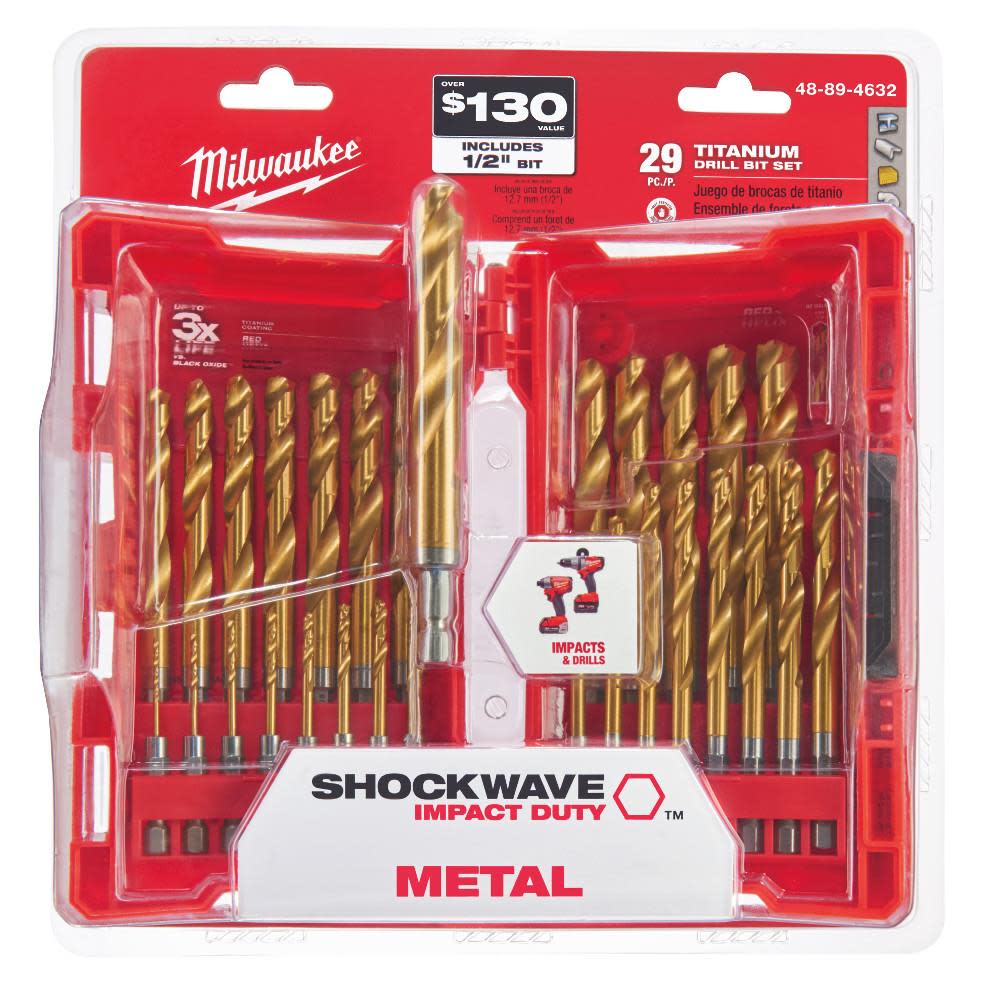 Milwaukee 29-Piece Titanium Nitride SHOCKWAVE Red Helix Drill Bit Kit 48-89-4632 from Milwaukee - Intensery