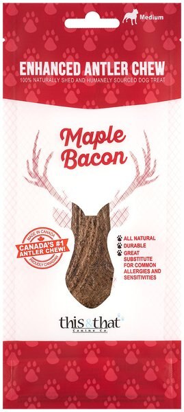this and that Canine Company North Country Natural Shed Maple Bacon Enhanced Split Elk Antler Chew Dog Treat， Medium - Intensery