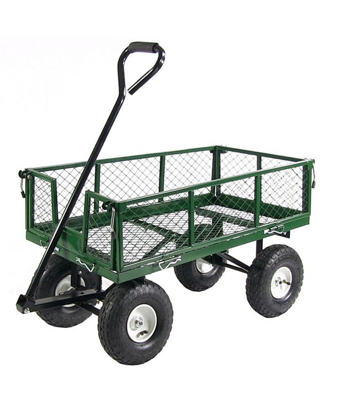 Sunnydaze Decor Small Heavy-Duty Steel Garden Cart with Removable Sides - Green - Intensery